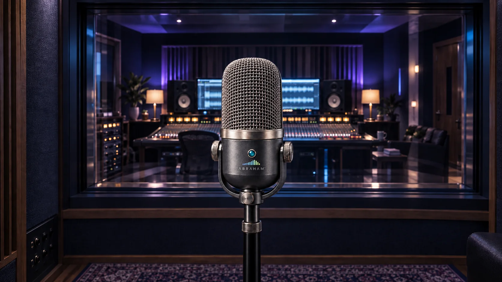 Abraham's virtual recording booth with a studio microphone.